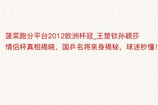 菠菜跑分平台2012欧洲杯冠_王楚钦孙颖莎情侣杯真相揭晓，国乒名将亲身揭秘，球迷秒懂！